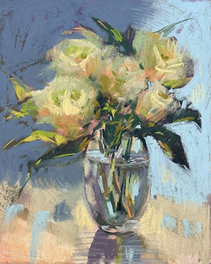 Bouquet in a Blue Dream – Original Soft Pastel Painting by Tatsiana Harbacheuskaya