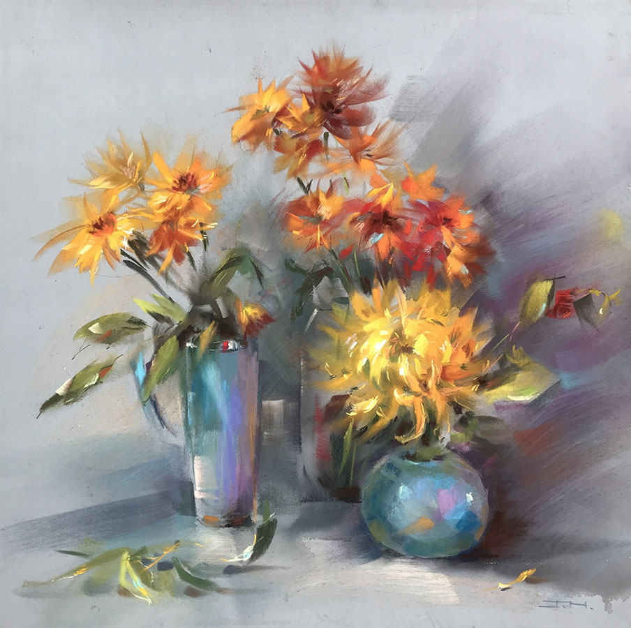 Golden Hour Chrysanthemums by Tatsiana Harbacheuskaya