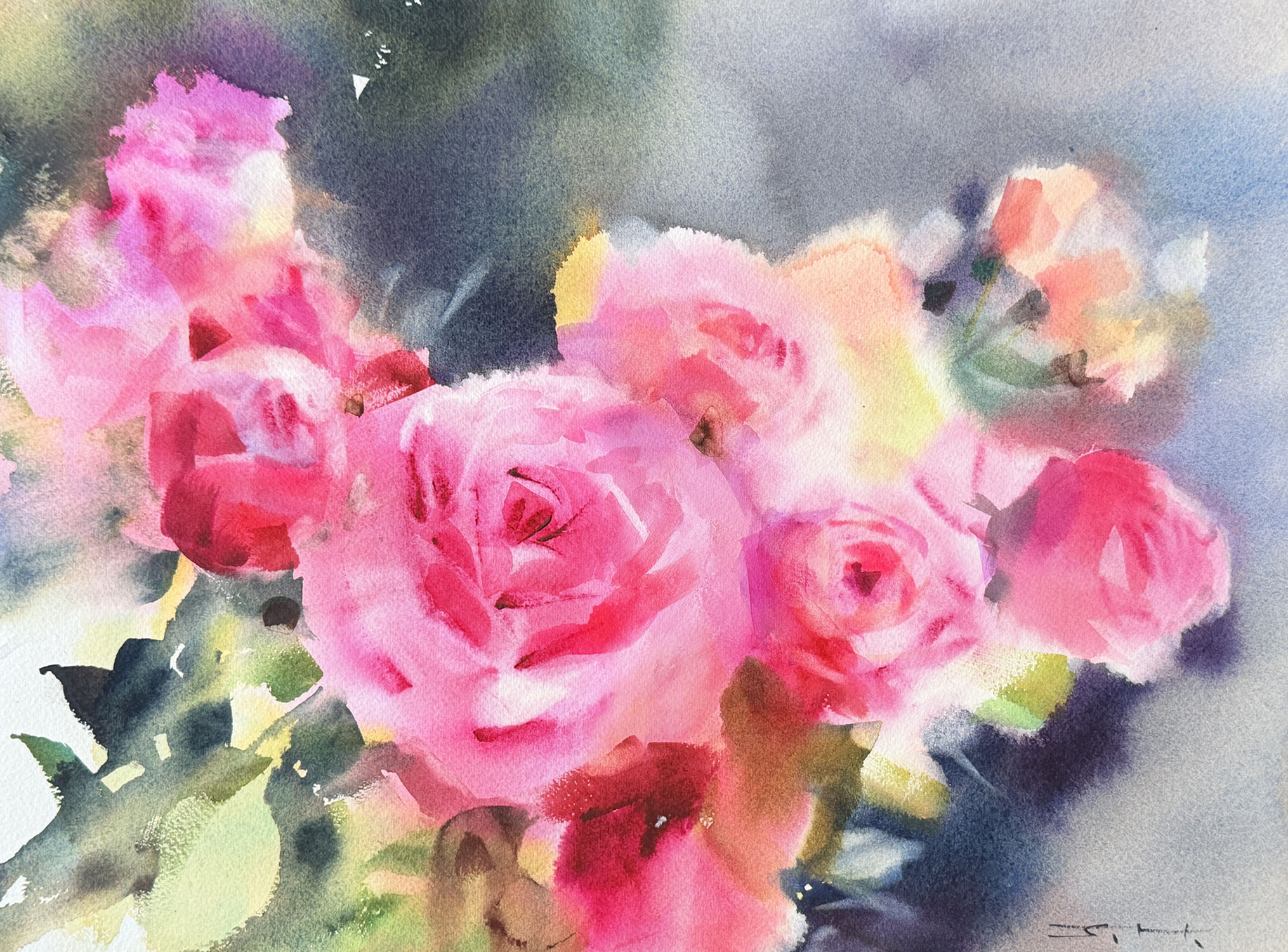 A watercolor painting by Tatsiana Harbacheuskaya Blossom Moment