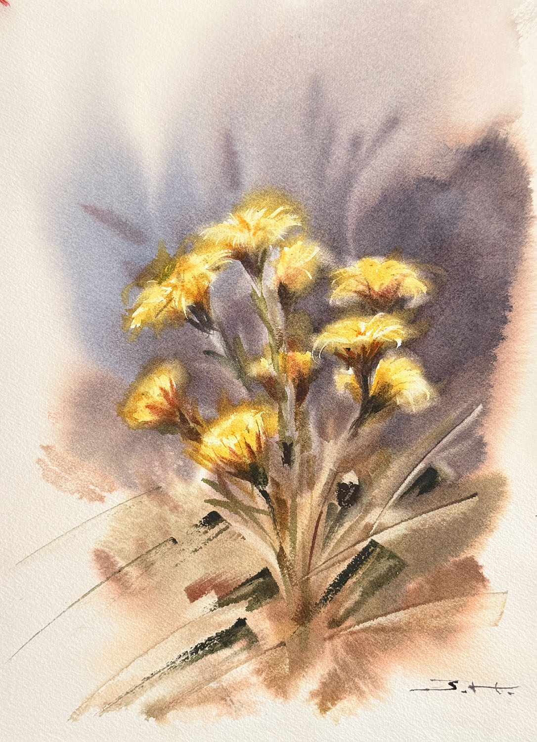 A watercolor painting by Tatsiana Harbacheuskaya Twilight Wildflowers