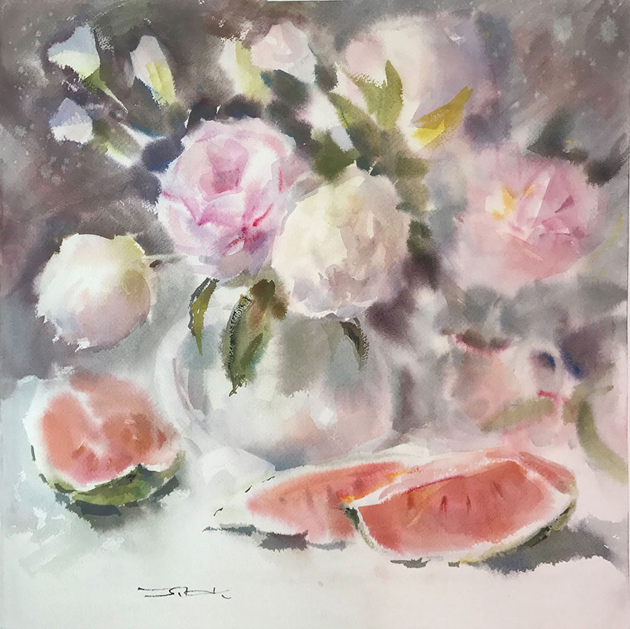 Peonies and watermelon